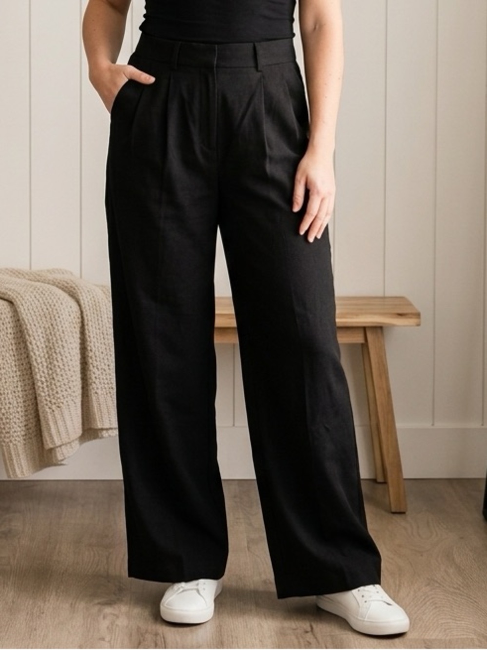 Everlane Black Draper Pleated Pant Buttersmooth High Waisted Size 4S Women
